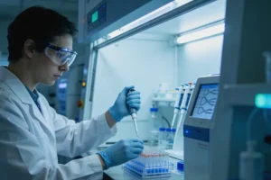 医生与患者共同查看基因检测报告示意图