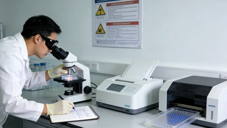 医生与患者共同查看基因检测报告并讨论