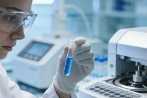 女性进行乳腺磁共振（MRI）检查示意图