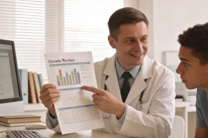 一位患者与医生共同查看NGS报告的场景