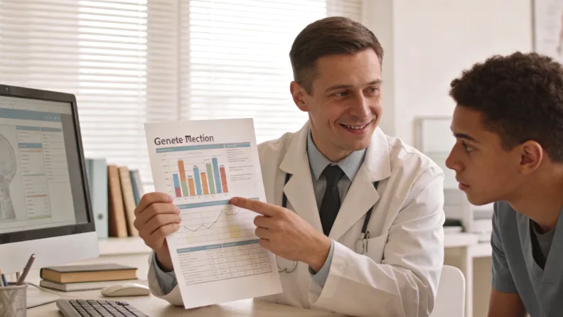 一位患者与医生共同查看NGS报告的场景
