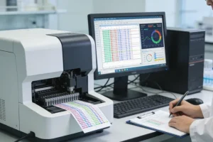 医生与患者共同查看术后病理基因检测报告