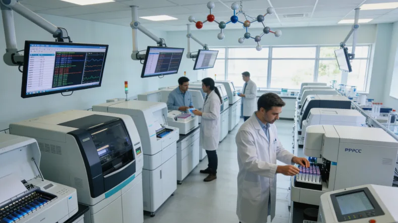 病理科医生在显微镜下观察脑转移瘤PD-L1染色切片