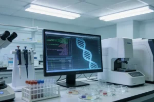 医生与患者共同查看ctDNA检测报告示意图